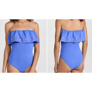 Caroline Constas S Swimsuit One Piece Blue Marisol Strapless Swim NEW $320